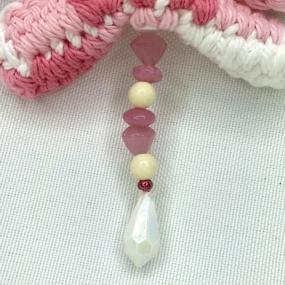 Crochet Dragonfly Bag Charm Hand Crafted Vintage Beaded Purse Keychain Pink NEW - Picture 8 of 10